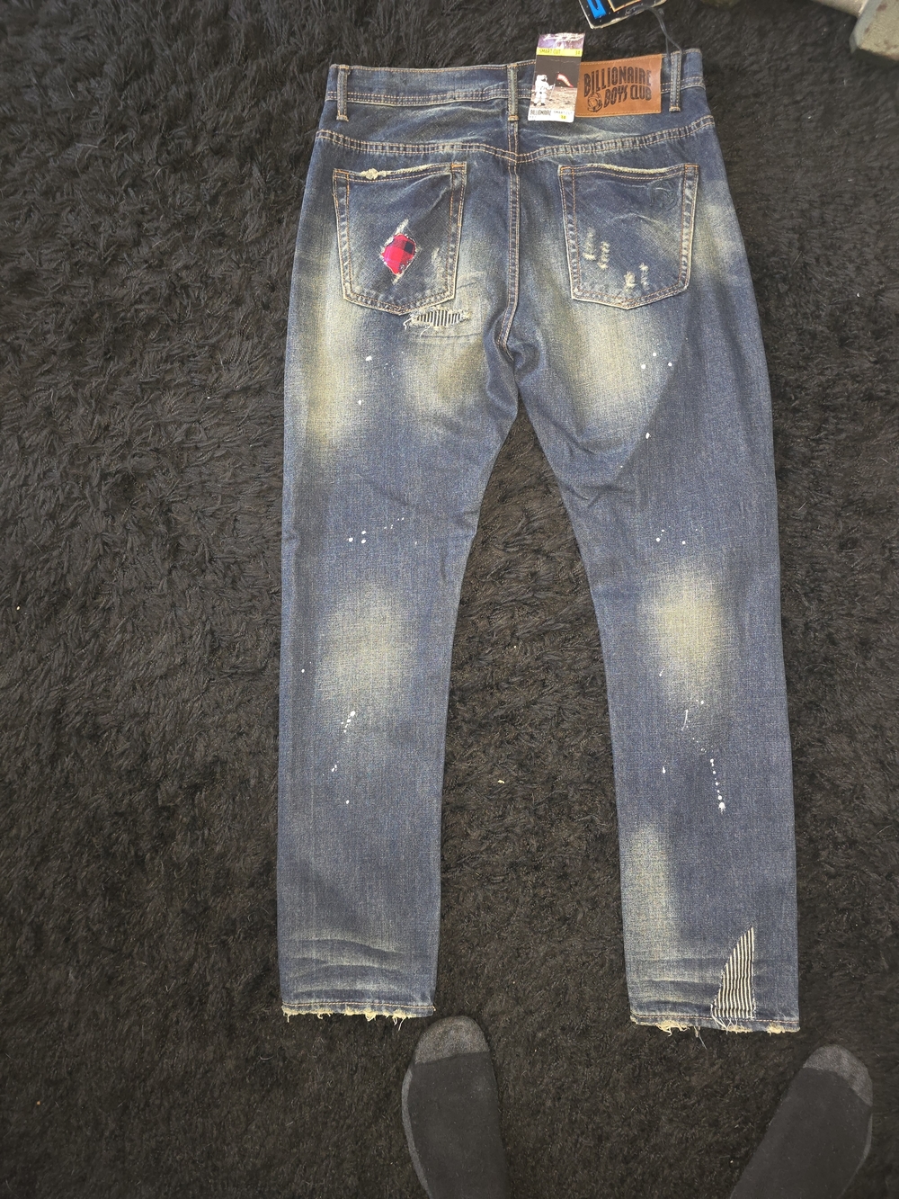 Billionaire Boys Club Straight Dark Blue Jeans with Red Patch.